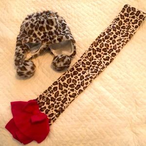 Gymboree girls faux leopard fur hat with silky lining size 5-7 with bonus scarf!